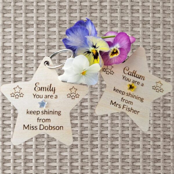 School Leaver Gifts Teacher Pupil Gift Personalised School Leaver Wooden Star Key Fob - Image 5