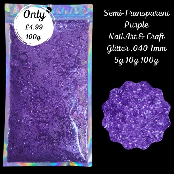 Semi-Transparent Purple Glitter Mix Nail Art Craft Resin .040 1mm