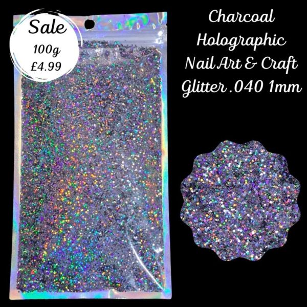 Charcoal Holographic Glitter Nail Art Craft Resin .040 1mm