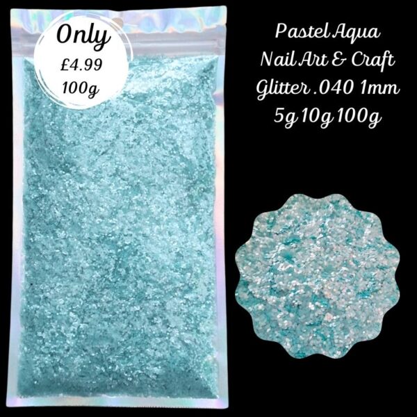 Pastel Aqua Glitter Mix Nail Art Craft Resin .040 1mm