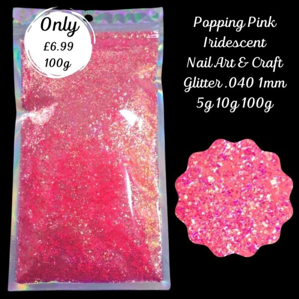 Popping Pink Iridescent Glitter Mix Nail Art Craft Resin .040 1mm