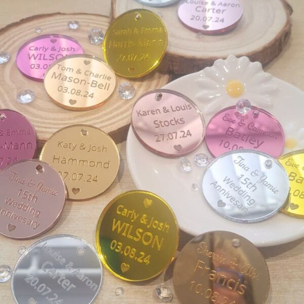 Personalised Wedding Favours, Mr and Mrs Table Decorations, Wedding Decor, Wedding Drink Tokens, Cake Toppers - Image 3