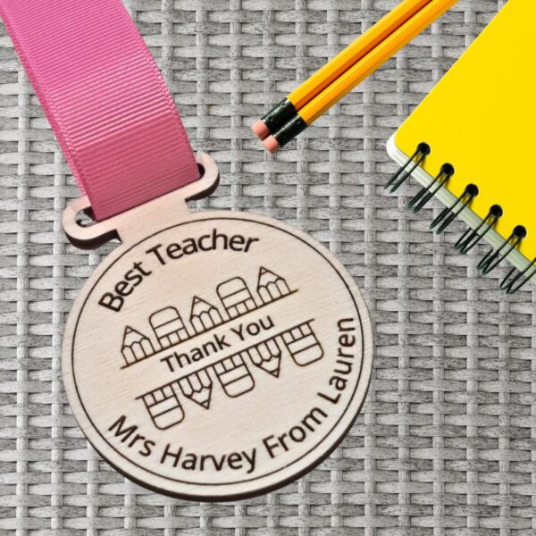 Best Teacher Pencils Wooden Medal