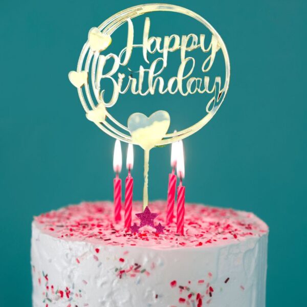 Love Hearts Cake Topper, Mirror Acrylic Personalised Birthday Cake Toppers, Party Cake Decorations - Image 2