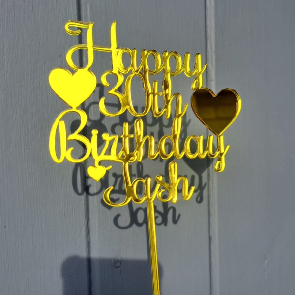 Heart Birthday Cake Topper, Mirror Acrylic Personalised Birthday Cake Toppers, Party Cake Decorations - Image 5