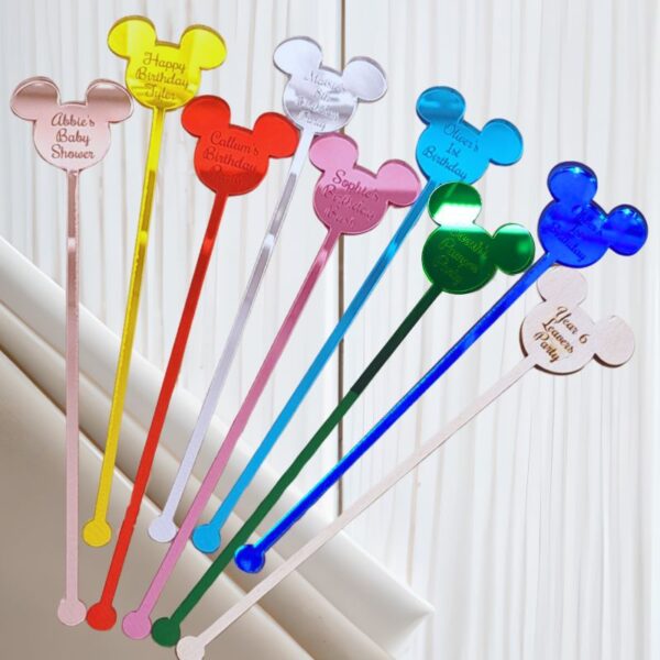 Disney Mickey Mouse Drinks Stirrers, Personalised Drinks Stirrers, Party Stirrers, Birthday Drinks Stirrers, Wedding Drink Stirrers, Hen Party Drinks Stirrers, Personalised Swizzle Sticks - Image 2