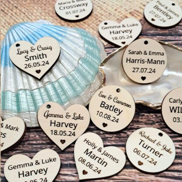 Personalised Wedding Favours Love Heart Table Decorations, Wedding Drinks Tokens, Wooden Wedding Table Decor, Birthday Tokens - Image 7