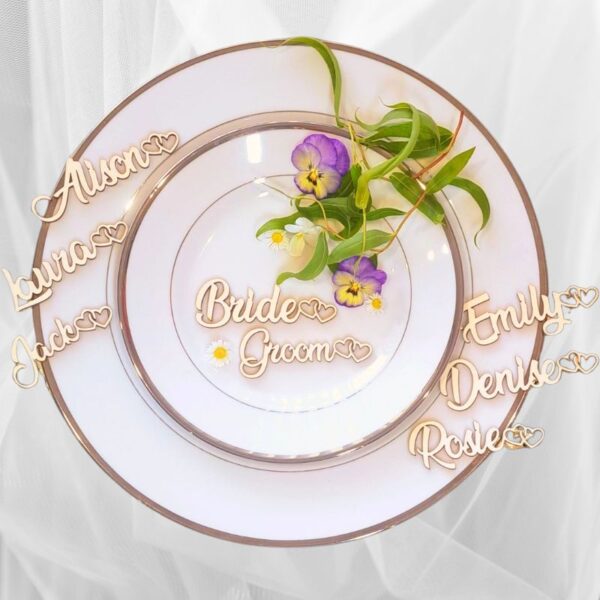 Personalised Wooden Wedding Names, Wedding Place Names, Love Heart Design Wedding Table Decor, Wedding Cake Topper Names - Image 2