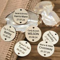Personalised 4.4 x 4cm Wooden Disc Wedding Favours, Invites, Table Decorations.