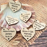 Personalised 4.4 x 4cm Wooden Love Heart Wedding Favours, Invites, Table Decorations.