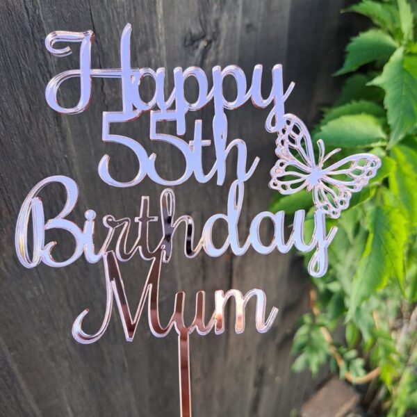 Butterfly Birthday Cake Topper, Mirror Acrylic Personalised Birthday Cake Toppers, Party Cake Decorations - Image 2