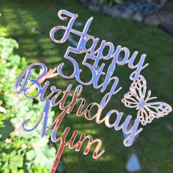 Butterfly Birthday Cake Topper, Mirror Acrylic Personalised Birthday Cake Toppers, Party Cake Decorations - Image 3