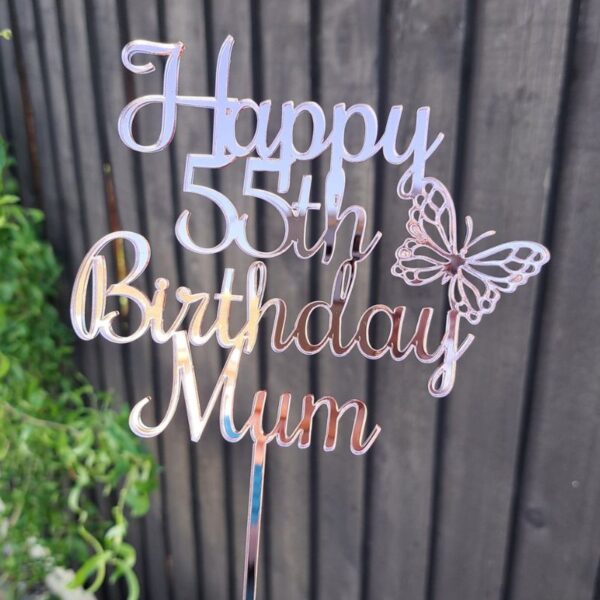 Rose Gold Butterfly Acrylic Mirror Cake Topper
