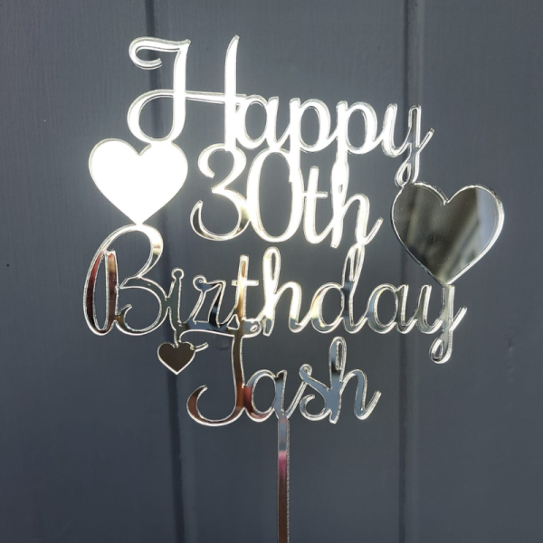 Heart Birthday Cake Topper, Mirror Acrylic Personalised Birthday Cake Toppers, Party Cake Decorations - Image 6