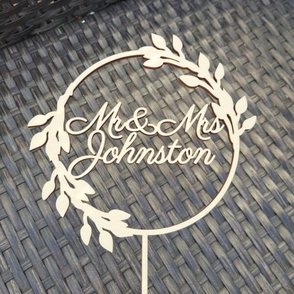 Mr & Mrs Wedding Cake Topper, Mirror Acrylic Personalised Wreath Cake Toppers, Party Cake Decorations - Image 3