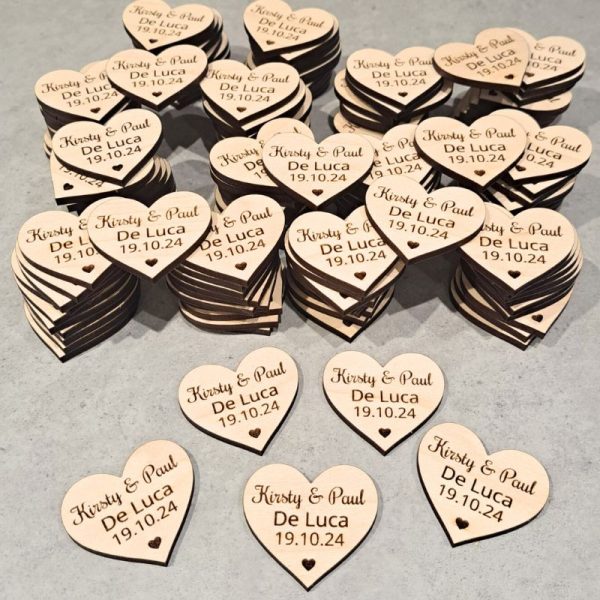 Personalised Wedding Favours Love Heart Table Decorations, Wedding Drinks Tokens, Wooden Wedding Table Decor, Birthday Tokens - Image 4