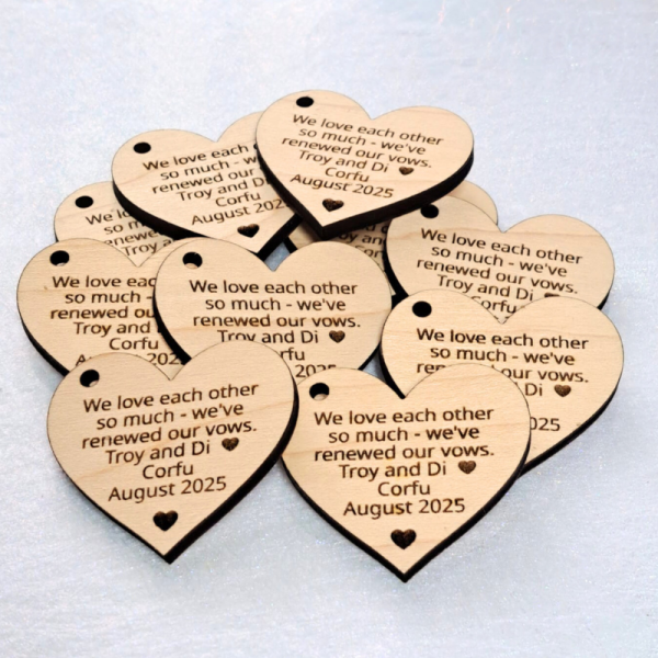 Personalised Wedding Favours Love Heart Table Decorations, Wedding Drinks Tokens, Wooden Wedding Table Decor, Birthday Tokens - Image 5