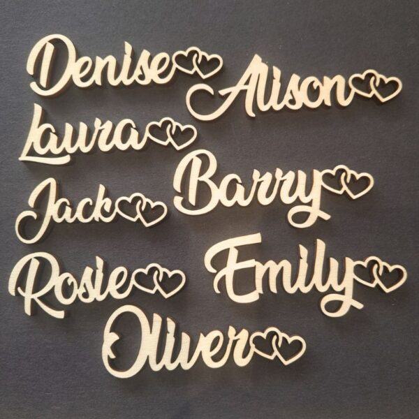 Personalised Wooden Wedding Names, Wedding Place Names, Love Heart Design Wedding Table Decor, Wedding Cake Topper Names - Image 5