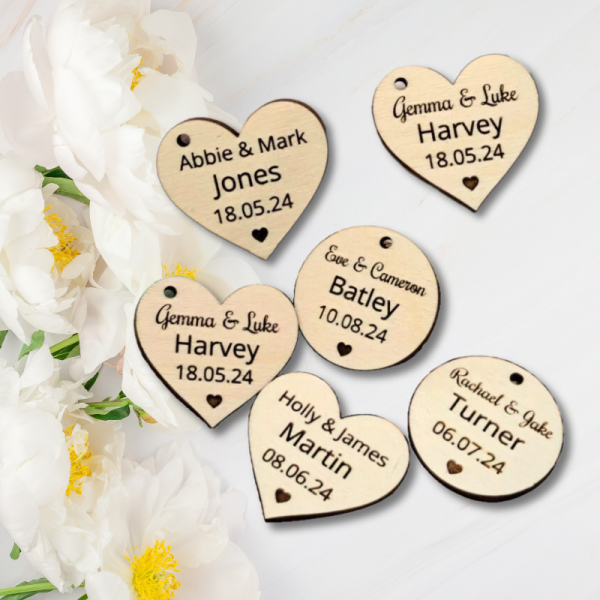 Personalised Wedding Favours Love Heart Table Decorations, Wedding Drinks Tokens, Wooden Wedding Table Decor, Birthday Tokens - Image 13