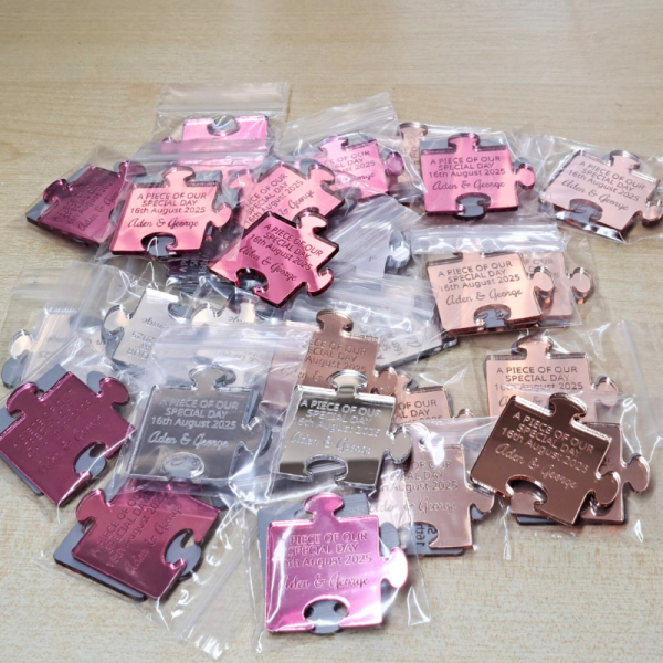 Mirror Acrylic Personalised Wedding Favours Table Decorations, Wedding Drinks Tokens, Puzzle Wedding Table Decor, Party Favors, Anniversary Favours - Image 2