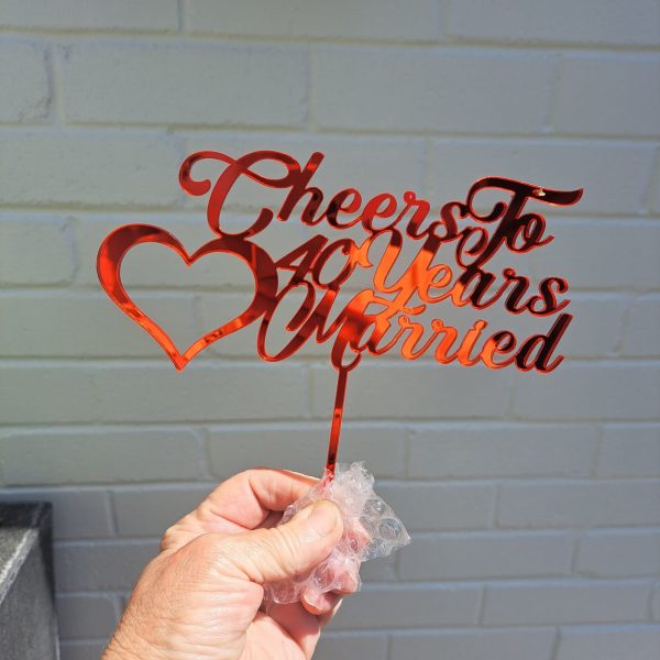 Wedding Anniversary Cake Topper, Mirror Acrylic Personalised 40th Anniversary Cake Toppers, Party Cake Decorations - Image 4