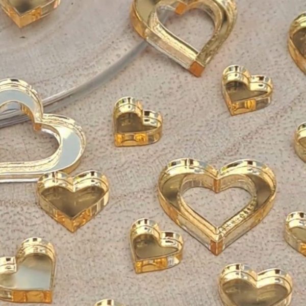 Light Gold Love Heart Table Confetti Decorations Mirror Acrylic Love Hearts Wedding Table Decor Anniversary Decor Valentines Day - Image 2