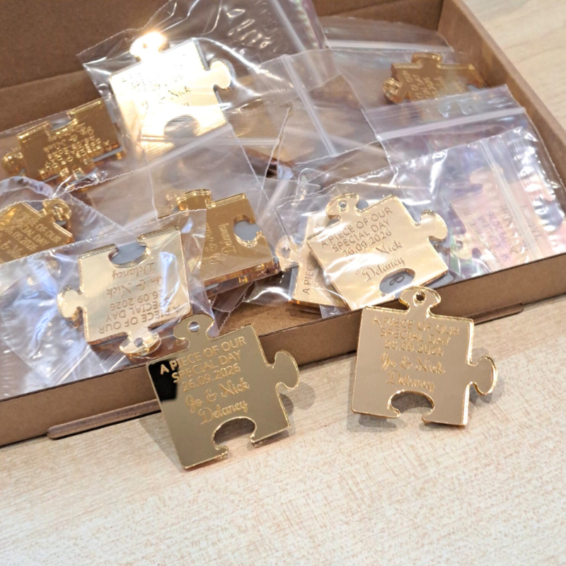 Mirror Acrylic Personalised Wedding Favours Table Decorations, Wedding Drinks Tokens, Puzzle Wedding Table Decor, Party Favors, Anniversary Favours - Image 3