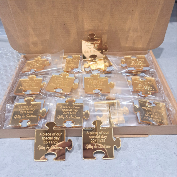 Mirror Acrylic Personalised Wedding Favours Table Decorations, Wedding Drinks Tokens, Puzzle Wedding Table Decor, Party Favors, Anniversary Favours - Image 3