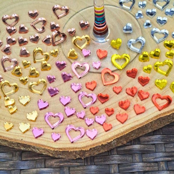 Red Love Heart Table Confetti Decorations Red Mirror Acrylic Love Hearts Wedding Table Decor Anniversary Table Scatter Valentines Day - Image 9