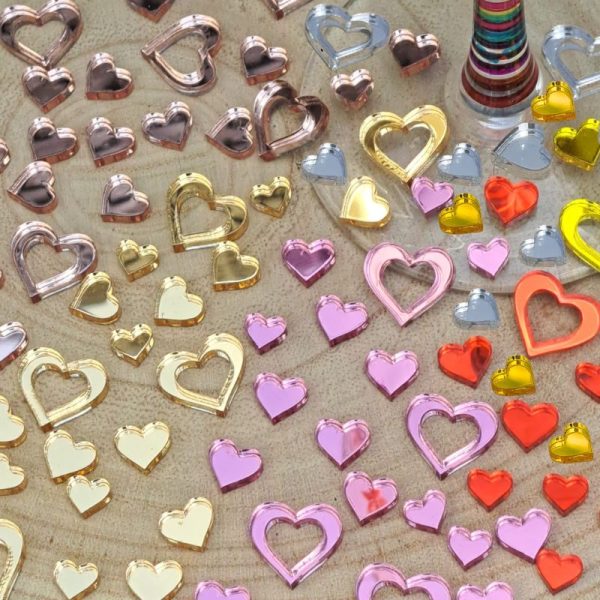 Red Love Heart Table Confetti Decorations Red Mirror Acrylic Love Hearts Wedding Table Decor Anniversary Table Scatter Valentines Day - Image 3