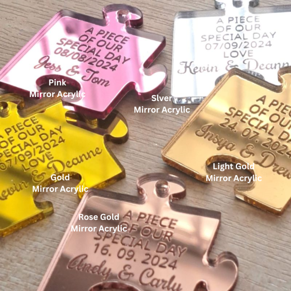 Mirror Acrylic Personalised Wedding Favours Table Decorations, Wedding Drinks Tokens, Puzzle Wedding Table Decor, Party Favors, Anniversary Favours - Image 5