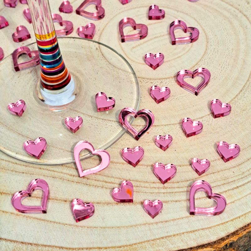 Pink Heart Acrylic Mirror Table Confetti Scatter 2