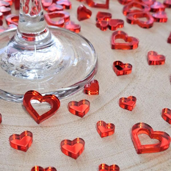 Red Love Heart Table Confetti Decorations Red Mirror Acrylic Love Hearts Wedding Table Decor Anniversary Table Scatter Valentines Day - Image 7
