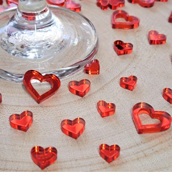 Red Love Heart Table Confetti Decorations Red Mirror Acrylic Love Hearts Wedding Table Decor Anniversary Table Scatter Valentines Day - Image 6
