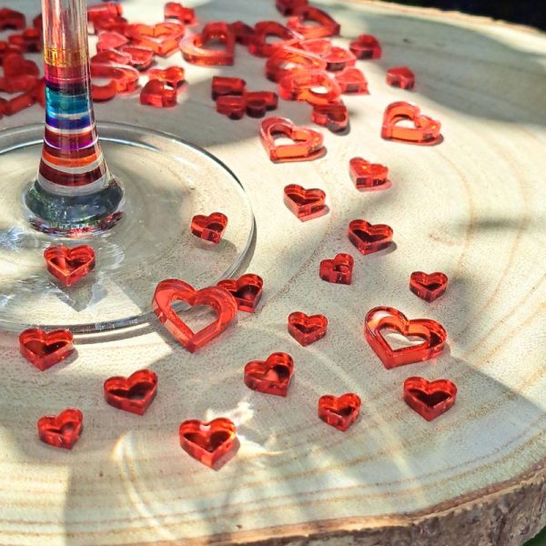 Red Love Heart Table Confetti Decorations Red Mirror Acrylic Love Hearts Wedding Table Decor Anniversary Table Scatter Valentines Day - Image 5