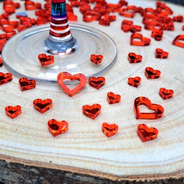 Red Love Heart Table Confetti Decorations Red Mirror Acrylic Love Hearts Wedding Table Decor Anniversary Table Scatter Valentines Day - Image 4