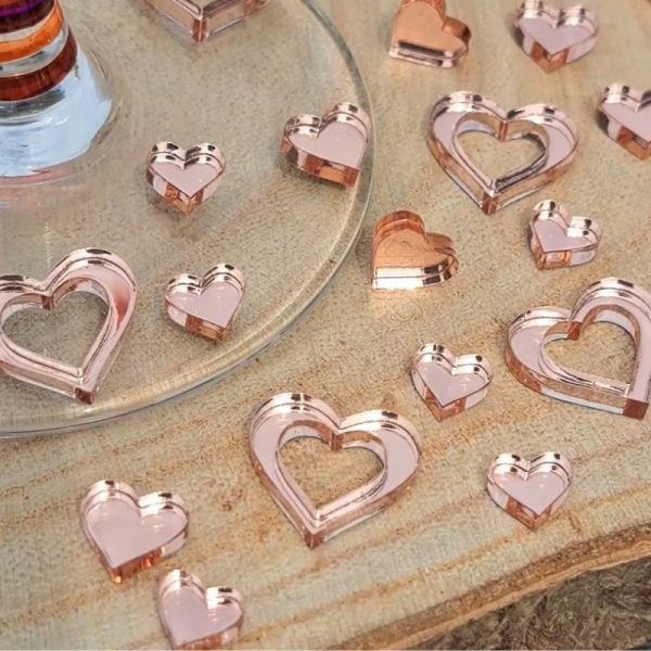 Rose Gold Love Heart Table Confetti Decorations Mirror Acrylic Love Hearts Wedding Table Decor Anniversary Valentines Day - Image 2