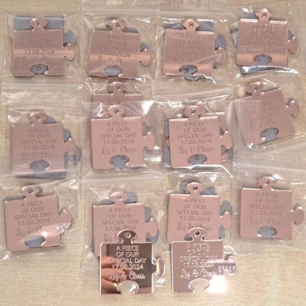 Mirror Acrylic Personalised Wedding Favours Table Decorations, Wedding Drinks Tokens, Puzzle Wedding Table Decor, Party Favors, Anniversary Favours - Image 4
