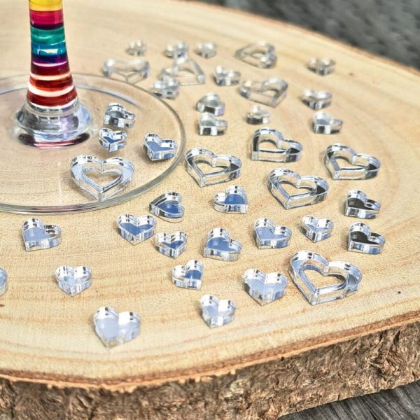 Silver Heart Acrylic Mirror Table Confetti Scatter 1
