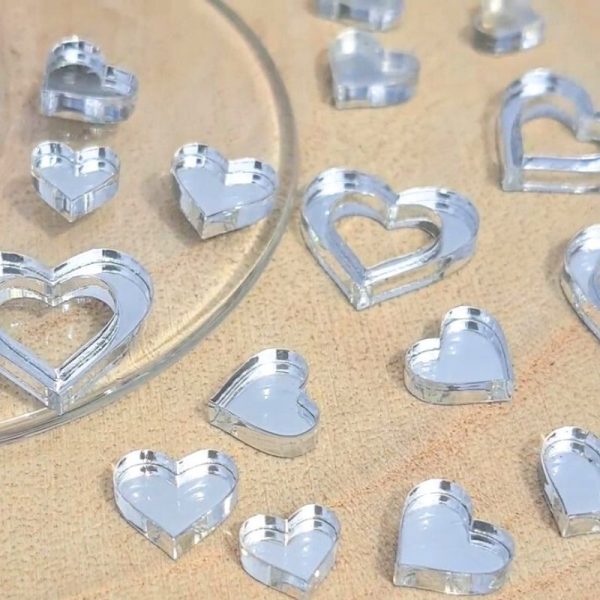 Silver Mirror Love Heart Table Confetti Decorations Mirror Acrylic Love Hearts Wedding Table Decor Anniversary Valentines Day - Image 3