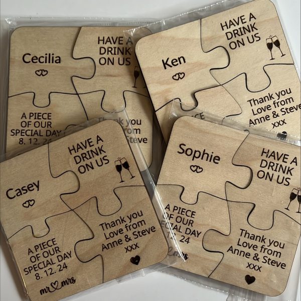 Personalised Puzzle Piece Wedding Favours Table Decorations, Personalised Wedding Drinks Tokens, Wooden Puzzle Wedding Table Decor, Party Favors, Anniversary Favours - Image 6