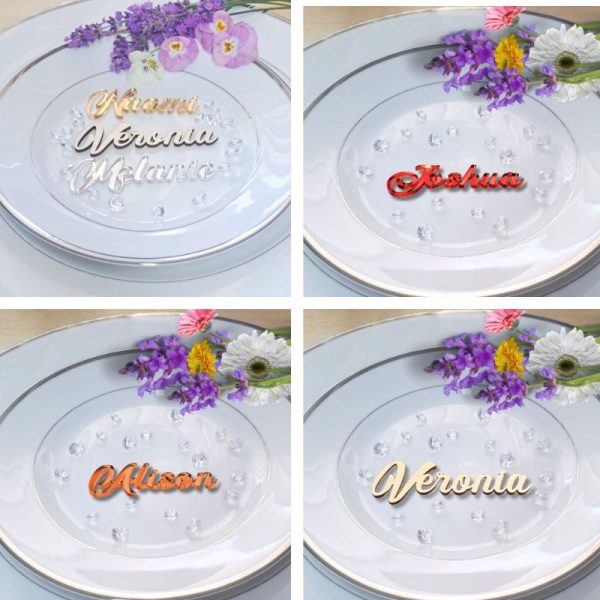 Personalised Wedding Table Names, Mirror Acrylic Cake Topper Names, Wedding Guest Personalised Names - Image 2