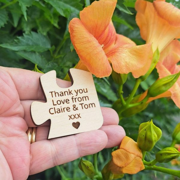 Personalised Puzzle Piece Wedding Favours Table Decorations, Personalised Wedding Drinks Tokens, Wooden Puzzle Wedding Table Decor, Party Favors, Anniversary Favours - Image 5