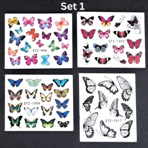 4 x Butterfly Nail Art Water Decals Set 1