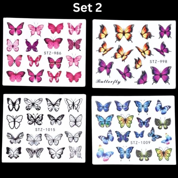4 x Butterfly Nail Art Water Decals Set 2