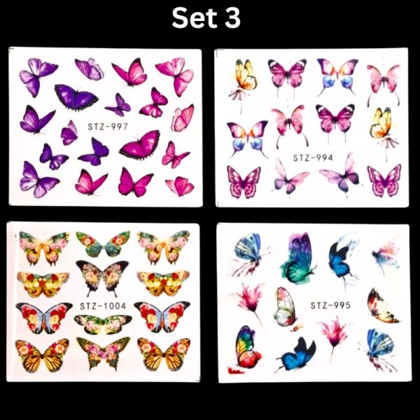 4 x Butterfly Nail Art Water Decals Set 3