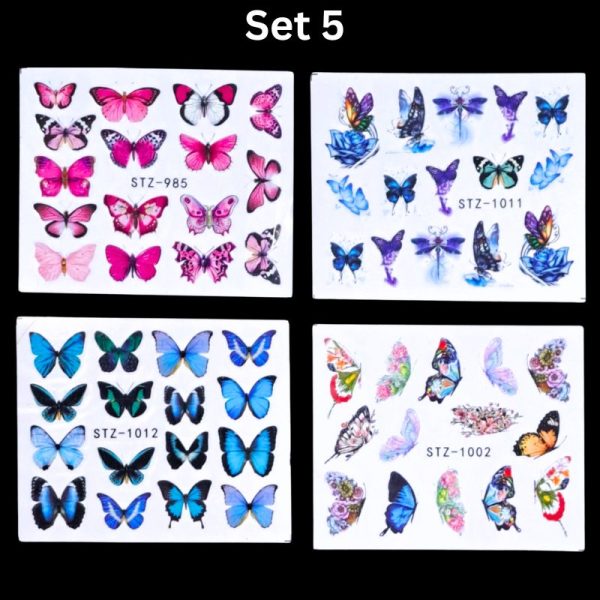4 x Butterfly Nail Art Water Decals Set 5