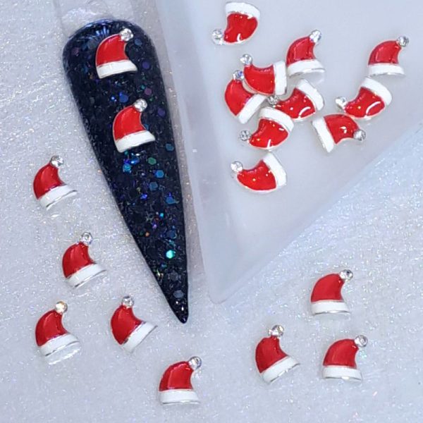 Crystal Santa Hat Christmas Alloy Charm x 1 Piece Design M