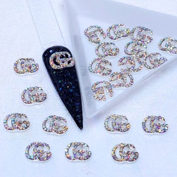 Designer Inspired Nail Art Crystal Charms Silver Alloy x 1 Design 28