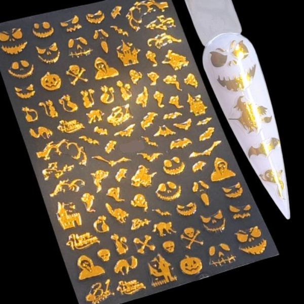 Gold Halloween Nail Art Stickers Design 602